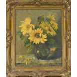 Hermann Treder (1876-?), Bouquet of Sunflowers in a Ball Vase, oil on canvas, signed lower right, 60