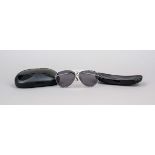 Porsche Design, sunglasses, narrow white lacquered frame, large grey tinted lenses, with a flat
