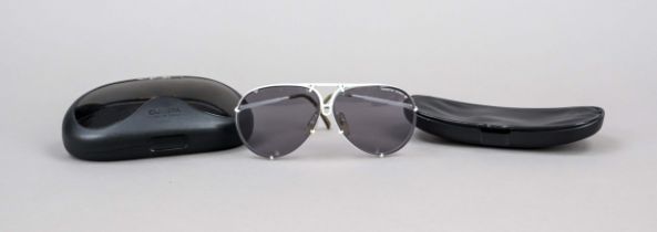 Porsche Design, sunglasses, narrow white lacquered frame, large grey tinted lenses, with a flat