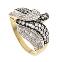 Diamond ring GG/WG 585/000 partially blackened, with 35 brilliant-cut octagonal diamonds, total 0.25