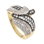 Diamond ring GG/WG 585/000 partially blackened, with 35 brilliant-cut octagonal diamonds, total 0.25