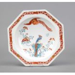 Plate, w. Chelsea or Bow, England, 18th century, octagonal shape, polychrome Kakiemon painting in