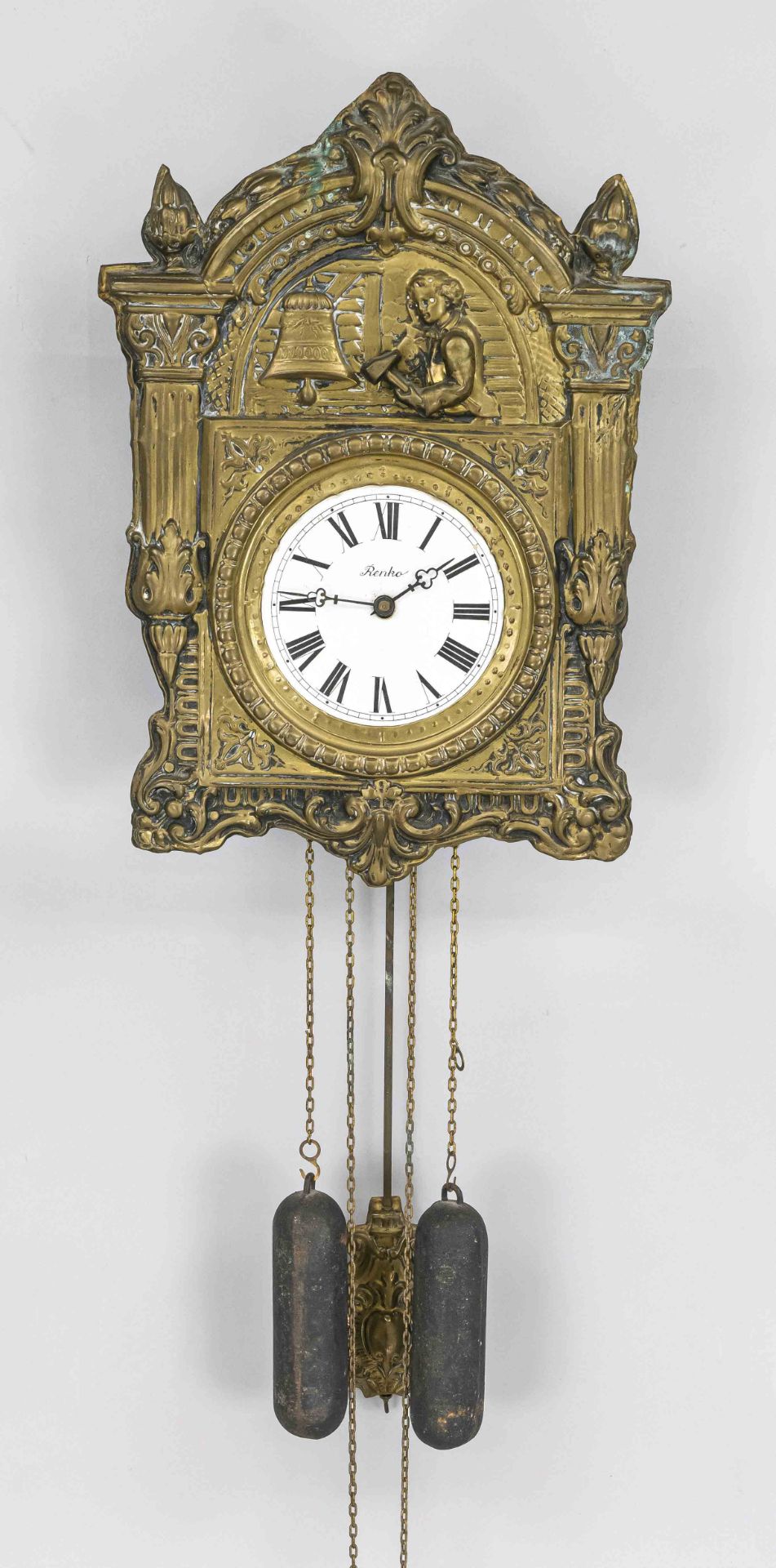 Wall clock, marked ''Renko'', 2nd half of the 20th century, with embossed dial, the upper part