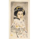 Portrait of a Geisha, Japan, 20th century, light colors on paper. Without inscription, rubbed, 40