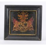 Painted coat of arms of Galicia, 19th century, oil on walnut, framed 30 x 32 cm