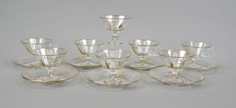 Eight ice-cream/liqueur bowls with seven saucers, probably Russia, c. 1900, of circular form,