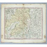 Historical map of Hesse, ''Terrae Principat. Hasso-Darmstadini...'', partly col. Copper engraving c.