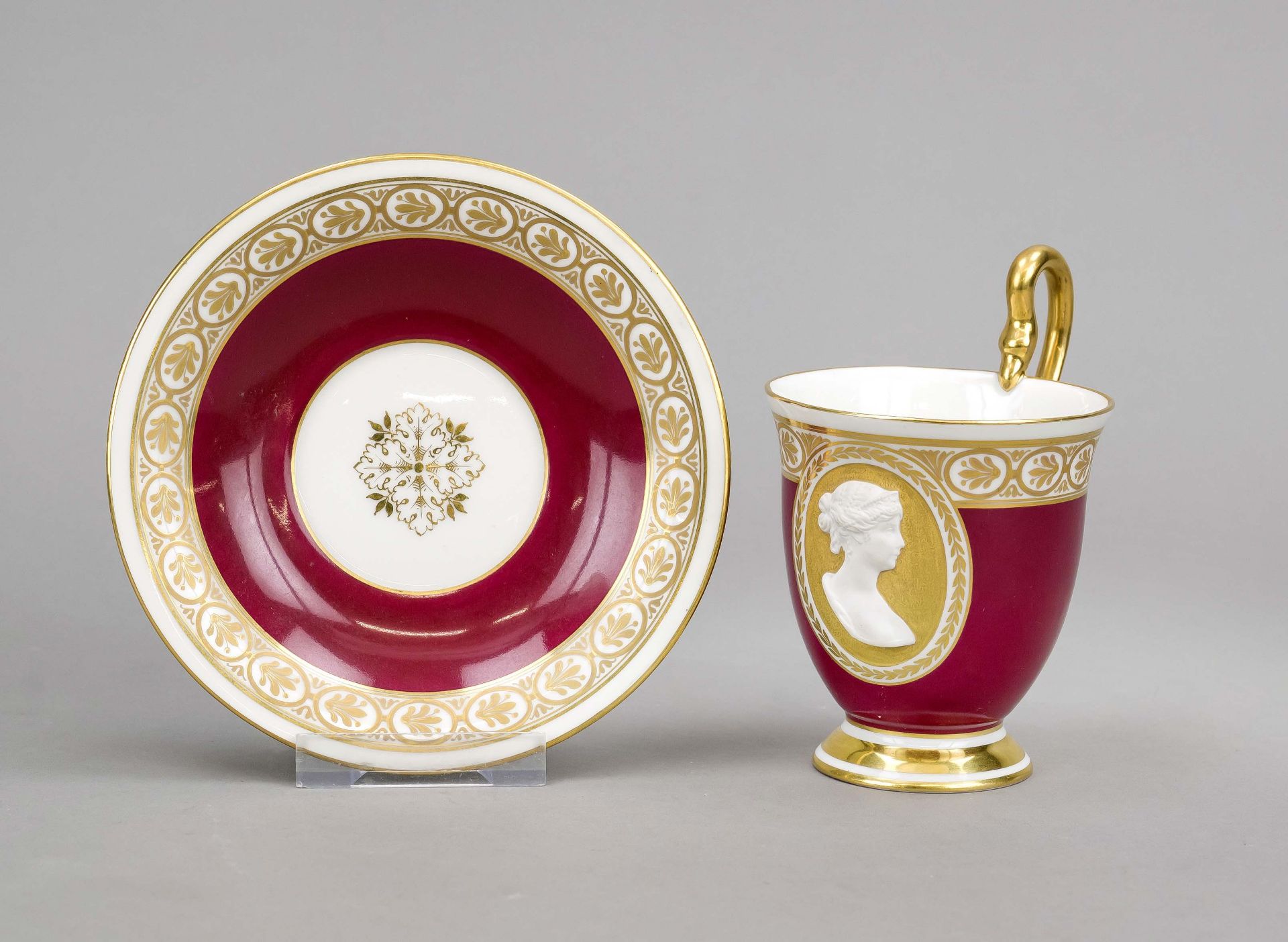 Luise cup with saucer, KPM Berlin, mark 1870-1945, 1st choice, red imperial orb mark, WW1 mark,