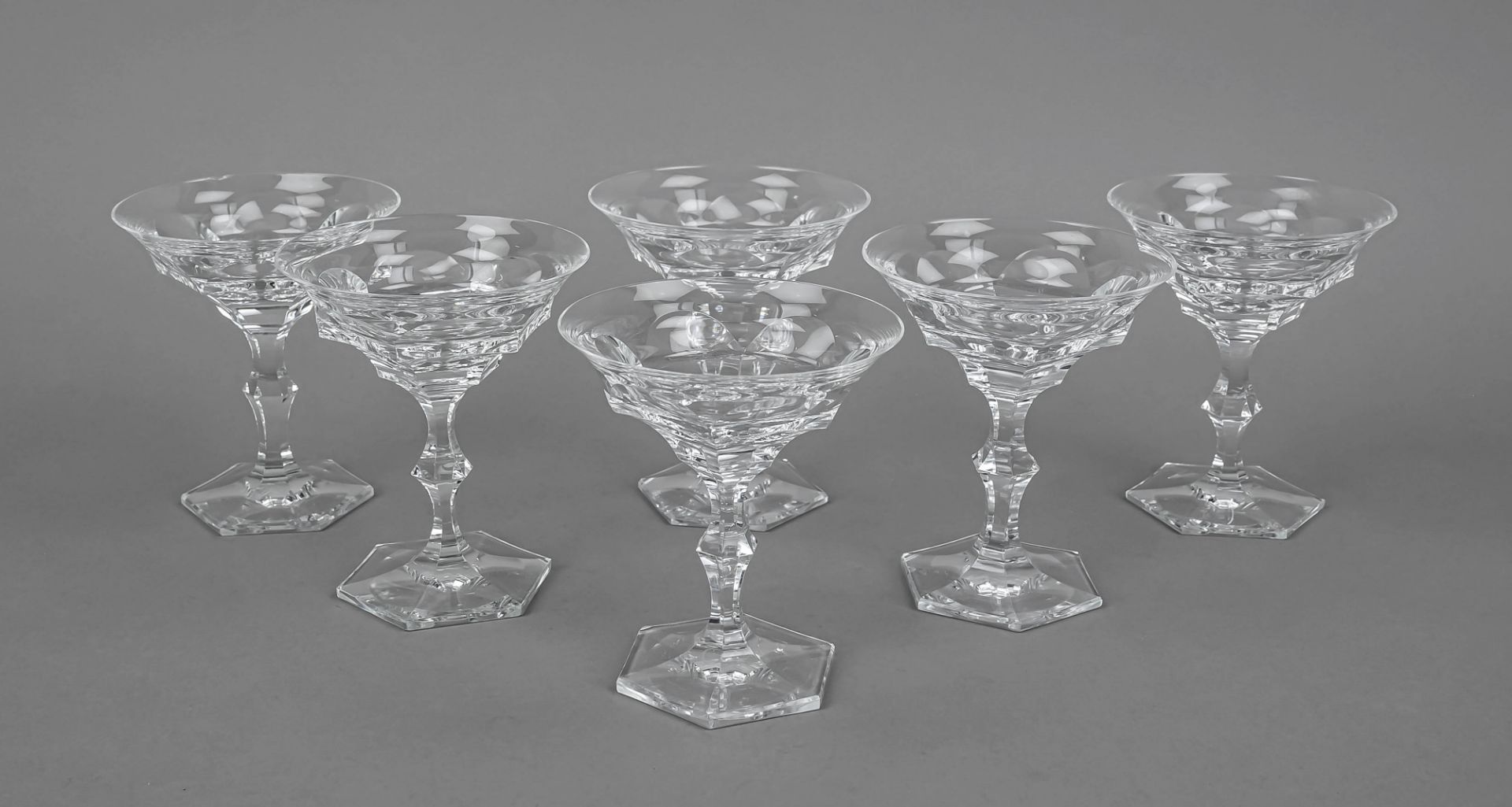 Six champagne bowls, Czechoslovakia, 2nd half of the 20th century, Moser, Karlovy Vary, Adele