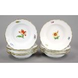 Eleven soup plates, Meissen, 20th century, Deputat, New Cut-out shape, polychrome flower painting,