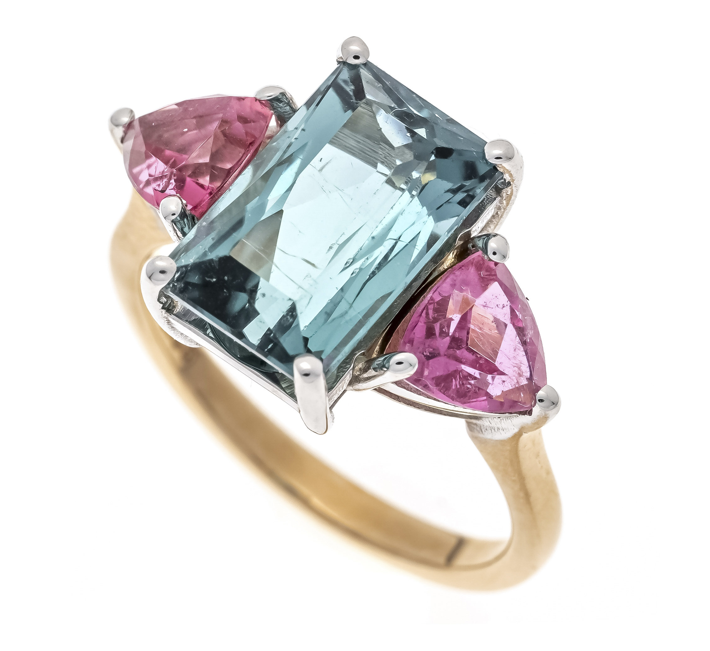 Indigolite-rubellite ring RG/WG 750/000 with a very fine scissor-cut faceted tourmaline 4.65 ct (