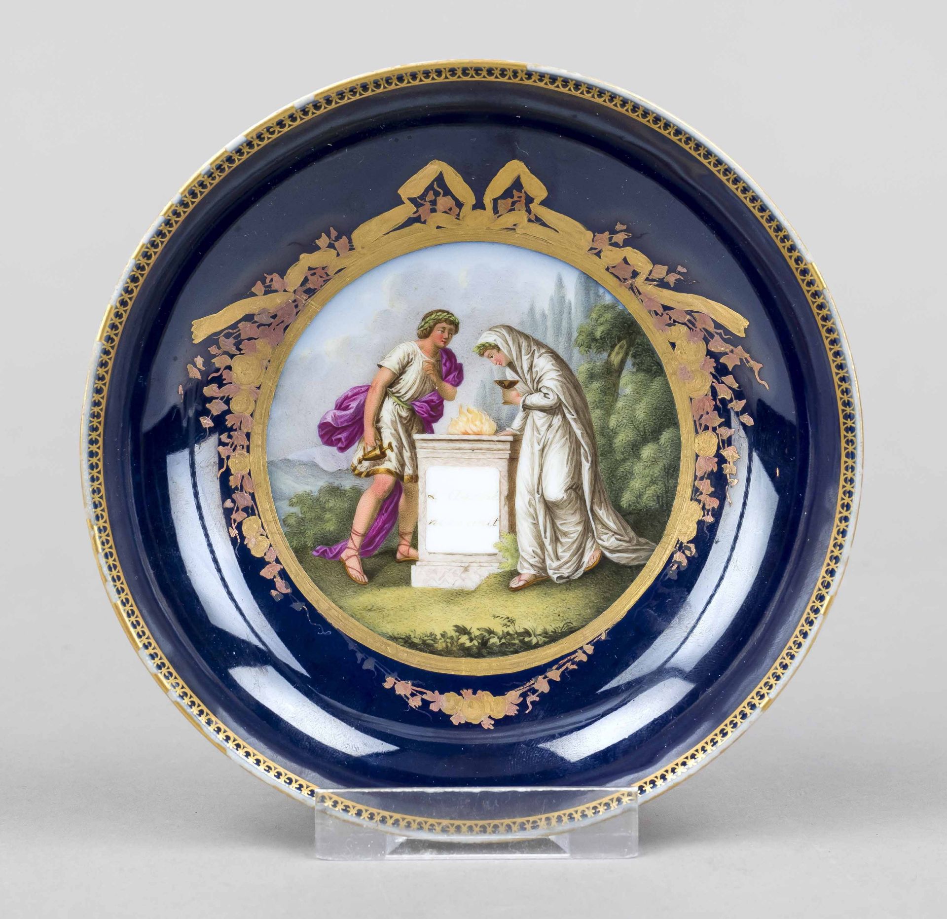 An important lidded cup and saucer, Meissen, Marcolini mark with numeral 4, 1st choice, c. 1778. - Image 2 of 6