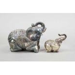 Two figural lidded boxes, 20th century, silver 900/000 and tested, in the shape of reclining