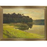 Max Gildemeiseter (1872-1935), Berlin landscape painter, large view of Lake Grunewald in the evening