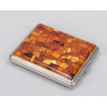 Rectangular cigarette case, 2nd half 20th century, metal, lid with amber inlays, rocaille decoration