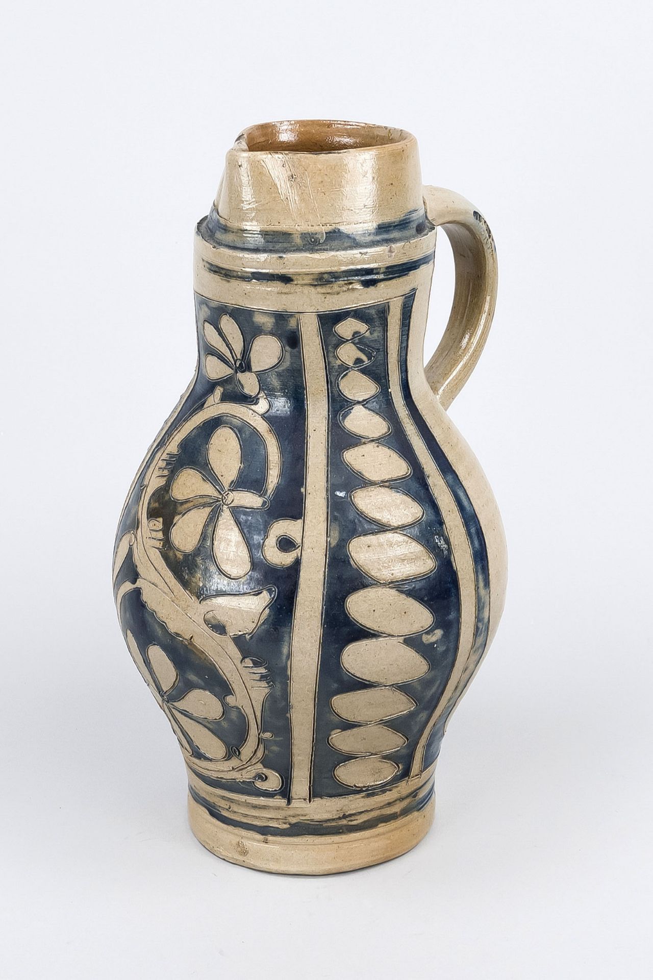 Westerwald wine jug, 18th century, stoneware, salt-glazed, h. 34 cm