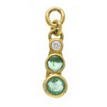 Emerald-brilliant pendant GG 585/000 unmarked, tested, with 2 round faceted emeralds 3.9 and 3.2