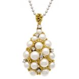 Design pearl pendant by Juwelier Merath Ulm GG 750/000 17.1 g, in naturalistic design, set with 16