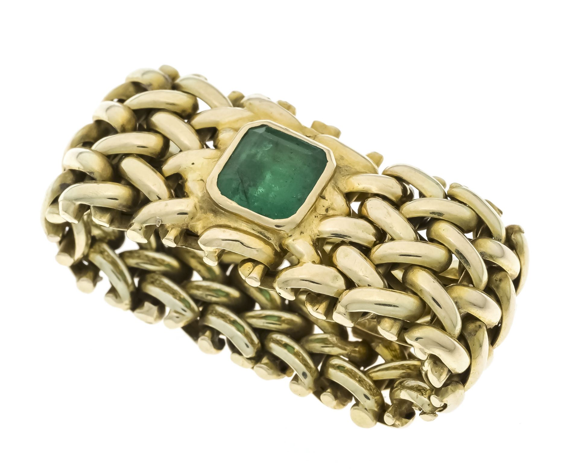 Emerald necklace ring GG 585/000 with a faceted emerald cut emerald 6.7 x 5.7 mm green, translucent, - Image 2 of 2