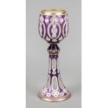 Roman, early 20th century, trumpet-shaped stand, shaft with nodus, bulbous bowl, clear glass, violet