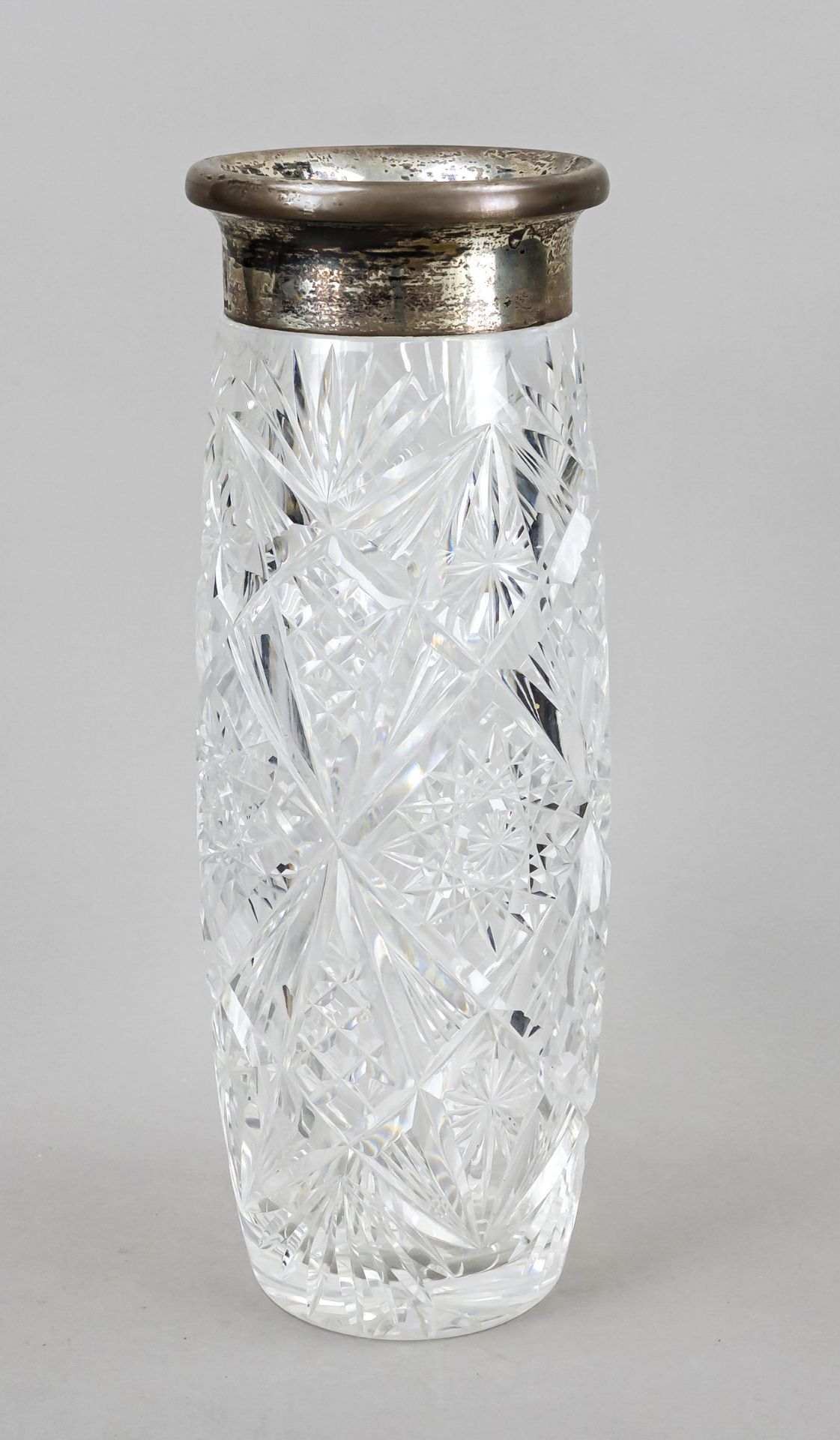 Large vase with silver rim, German, 20th century, silver 800/000, flared rim, slightly curved