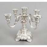 Five-flame candlestick, Austria, 20th century, silver 800/000, baroque form, square humped stand