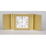 Swiza 1904, table clock, circa 1990, in the shape of a cabinet, solid brass, gilt, case with fine