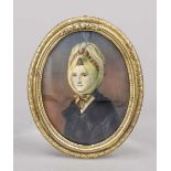 Miniature, 19th century, polychrome tempera painting (executed over print?) on bone plate, unopened,