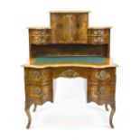 Decorative top desk in Dresden Baroque style, 19th century, walnut/rootwood, curved body with 2-door