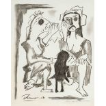 Roland Chanco (1914-2017), French artist, ''Étude pour la mort du Chat'', charcoal drawing on
