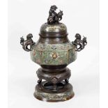 Large cloisonné lidded vase/censer, China, c. 1900 (late Qing), bronze and polychrome cellular