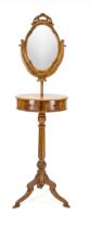 Psyche/dressing table, 19th century, mahogany, tall shaft on three volute feet, oval body with two