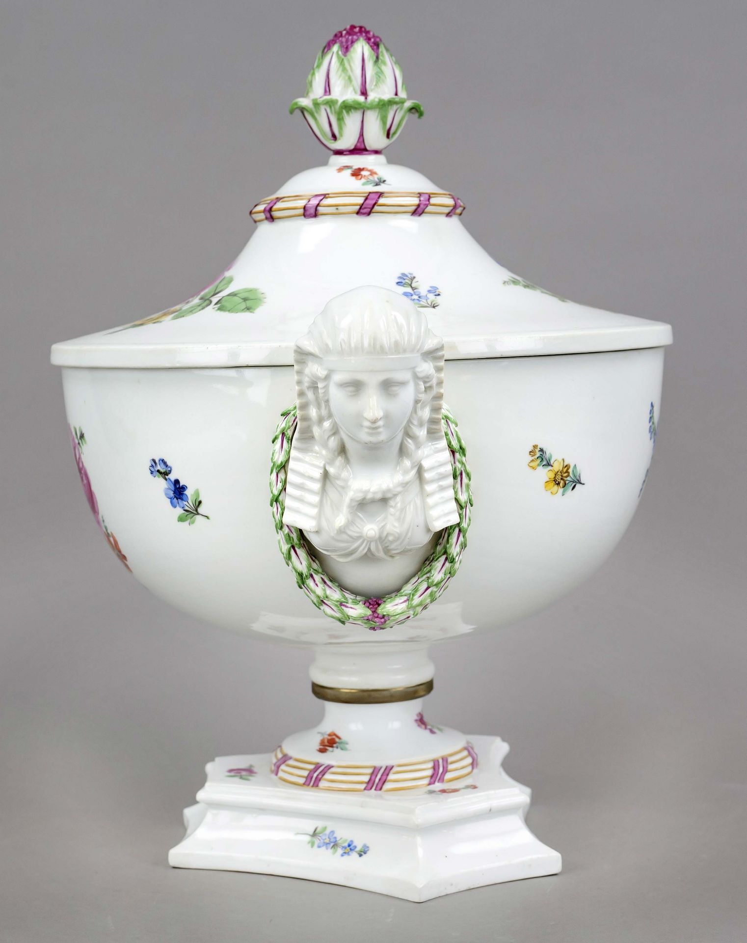 A rare Classicist lidded tureen with pharaoh's heads, Meissen, Marcolini mark 1774-1814, designed by - Image 3 of 3