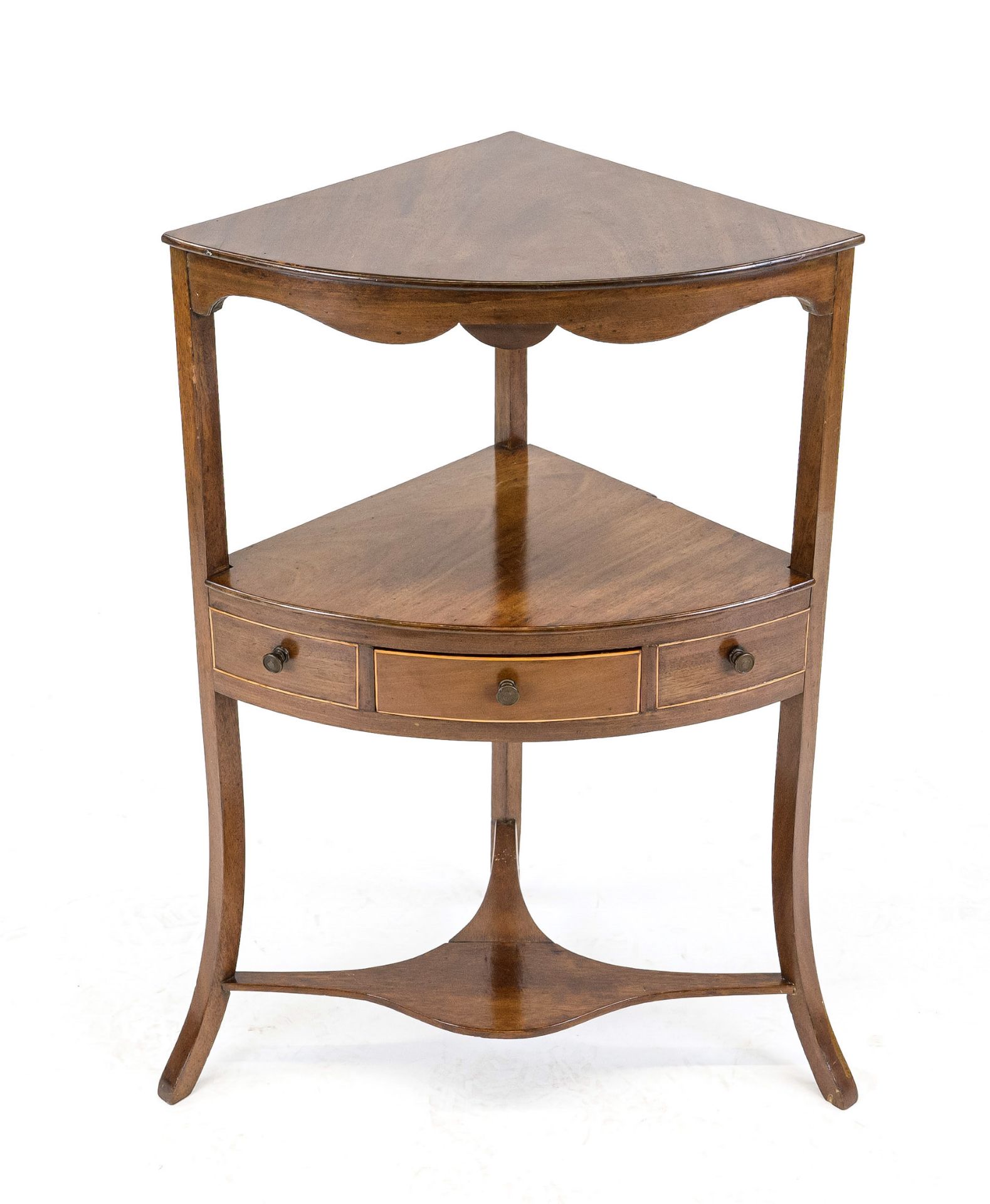 Corner console, England 19th century, mahogany, curved frame, frame with drawer, 81 x 53 x 36 cm
