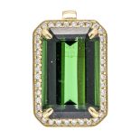 Tourmaline-brilliant pendant GG 750/000 with a fine emerald-cut faceted tourmaline 11.78 ct (