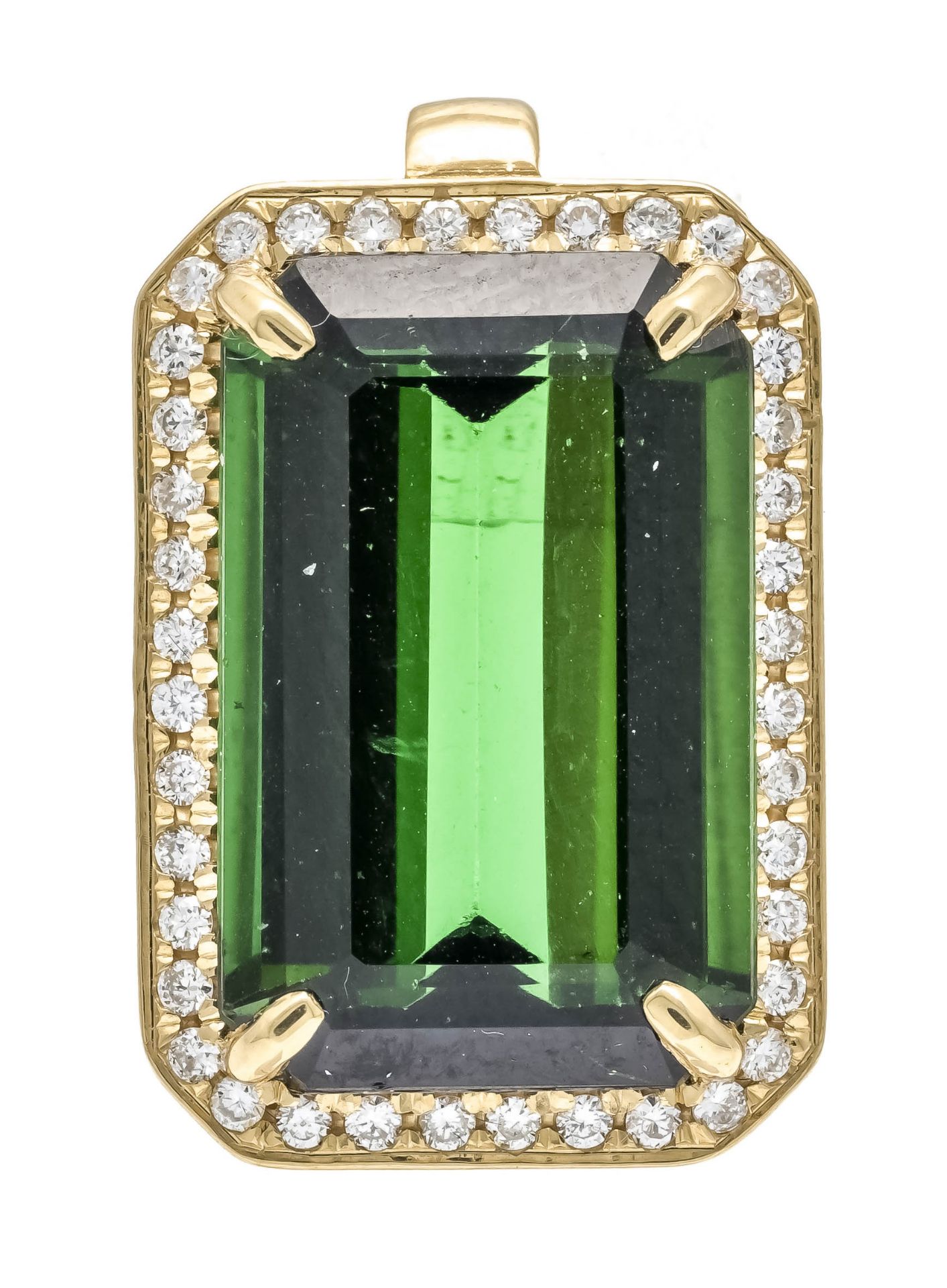 Tourmaline-brilliant pendant GG 750/000 with a fine emerald-cut faceted tourmaline 11.78 ct (