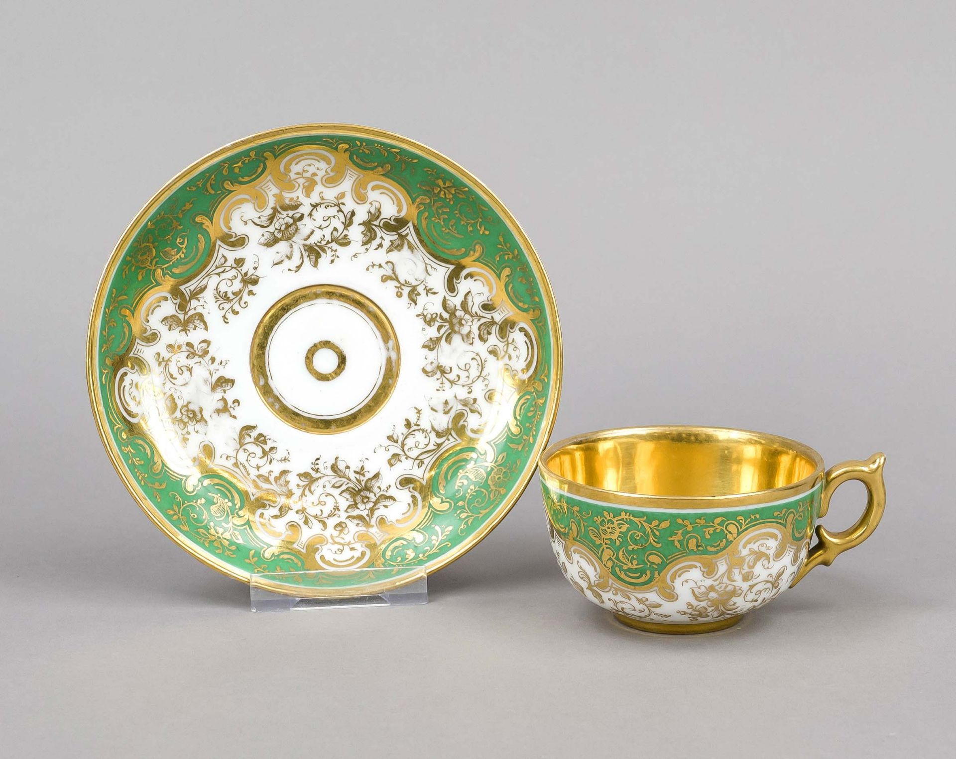 Cup and saucer, St. Petersburg, period Nicholas I, 1825-1855, green ground with rich ornamental