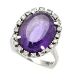 Amethyst ring WG 585/000 with an oval faceted amethyst 17 x 12.5 mm and 20 brilliant-cut diamonds,