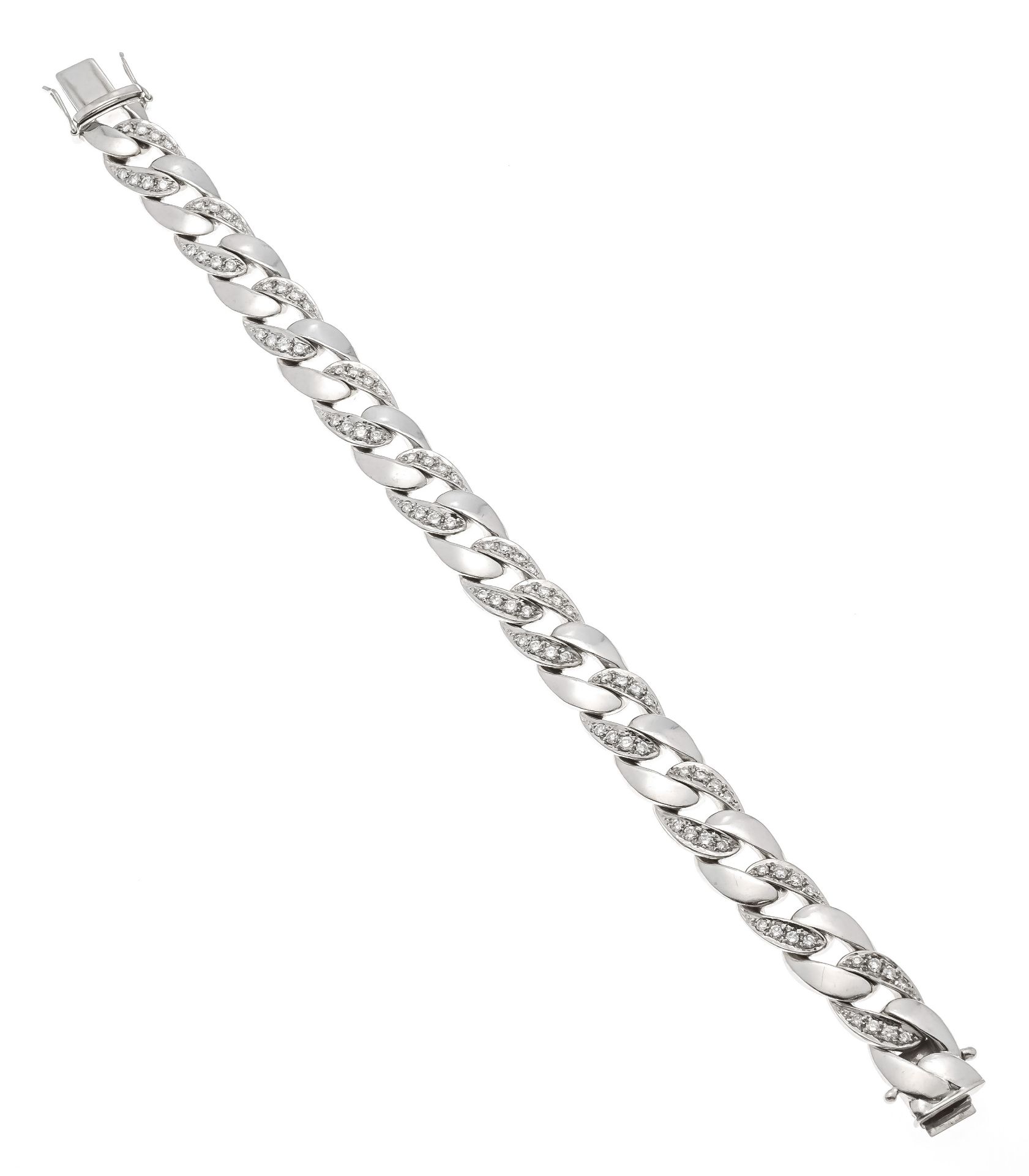 Armored bracelet WG 750/000 with brilliant-cut diamonds, total 2.20 ct W/SI, box clasp with 2 SI - Image 2 of 3