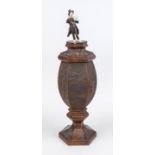 Large lidded goblet with the figure of a conductor, 2nd half 19th century, turned and carved wood
