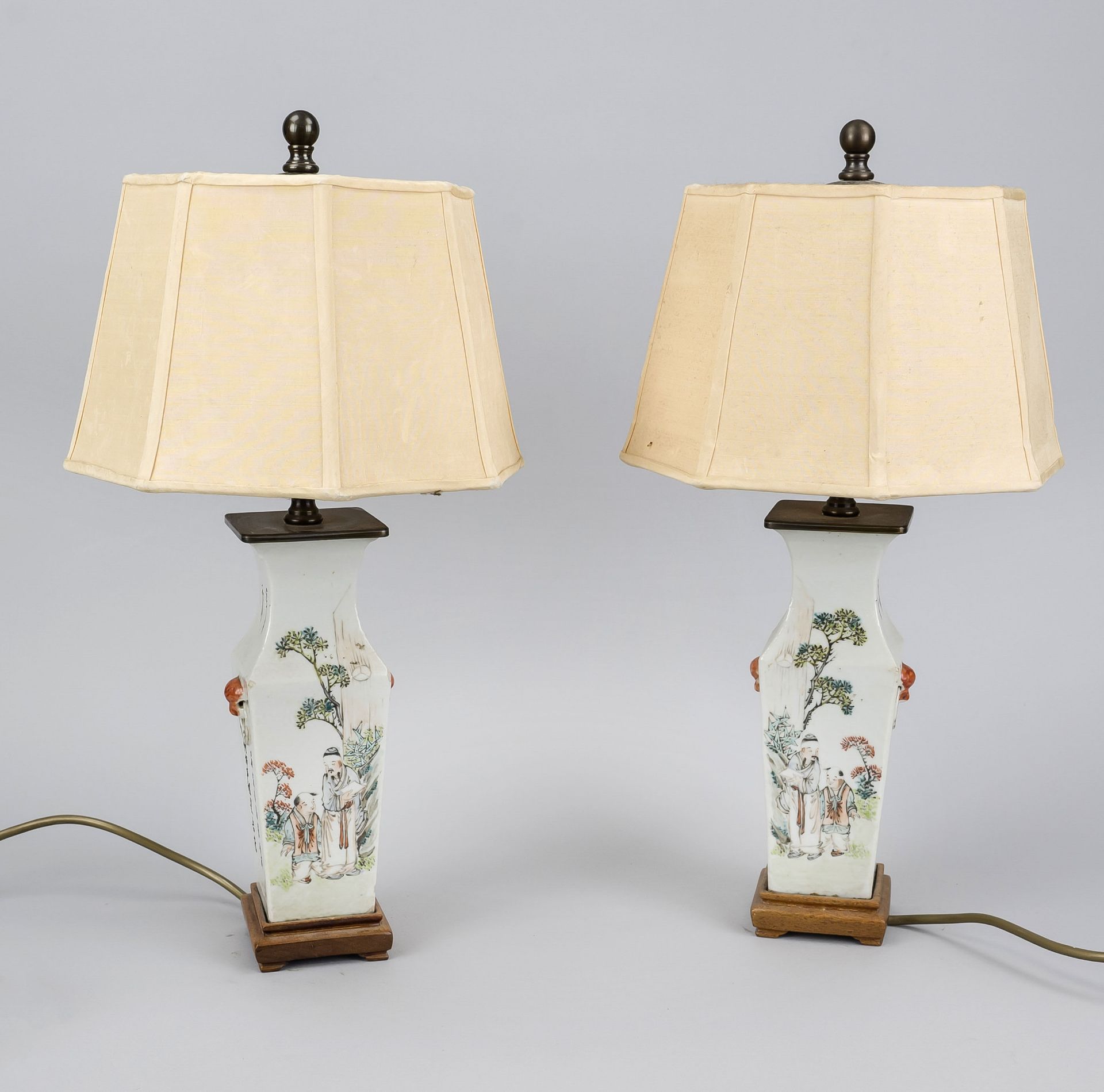 A pair of square vases mounted as lamps, China, late Qing. All sides painted opposite each other - Image 2 of 2