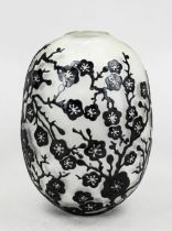 Art Déco vase, c. 1920/30, round base, ovoid shape, narrow mouth, clear frosted glass, partly