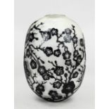 Art Déco vase, c. 1920/30, round base, ovoid shape, narrow mouth, clear frosted glass, partly