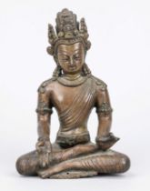 Bodhisattva, Tibet, probably 19th century, bronze. In padmasana, hands showing mudras, h. 18 cm