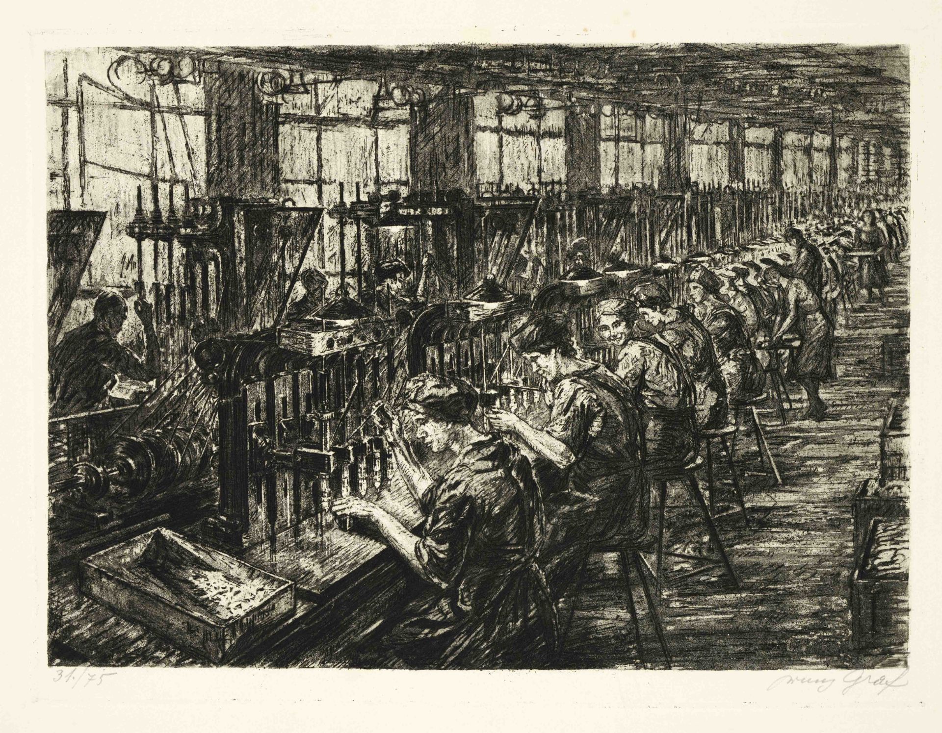 Franz Graf (1880-1950), series of 8 industrial motifs, including female workers in large - Image 2 of 4