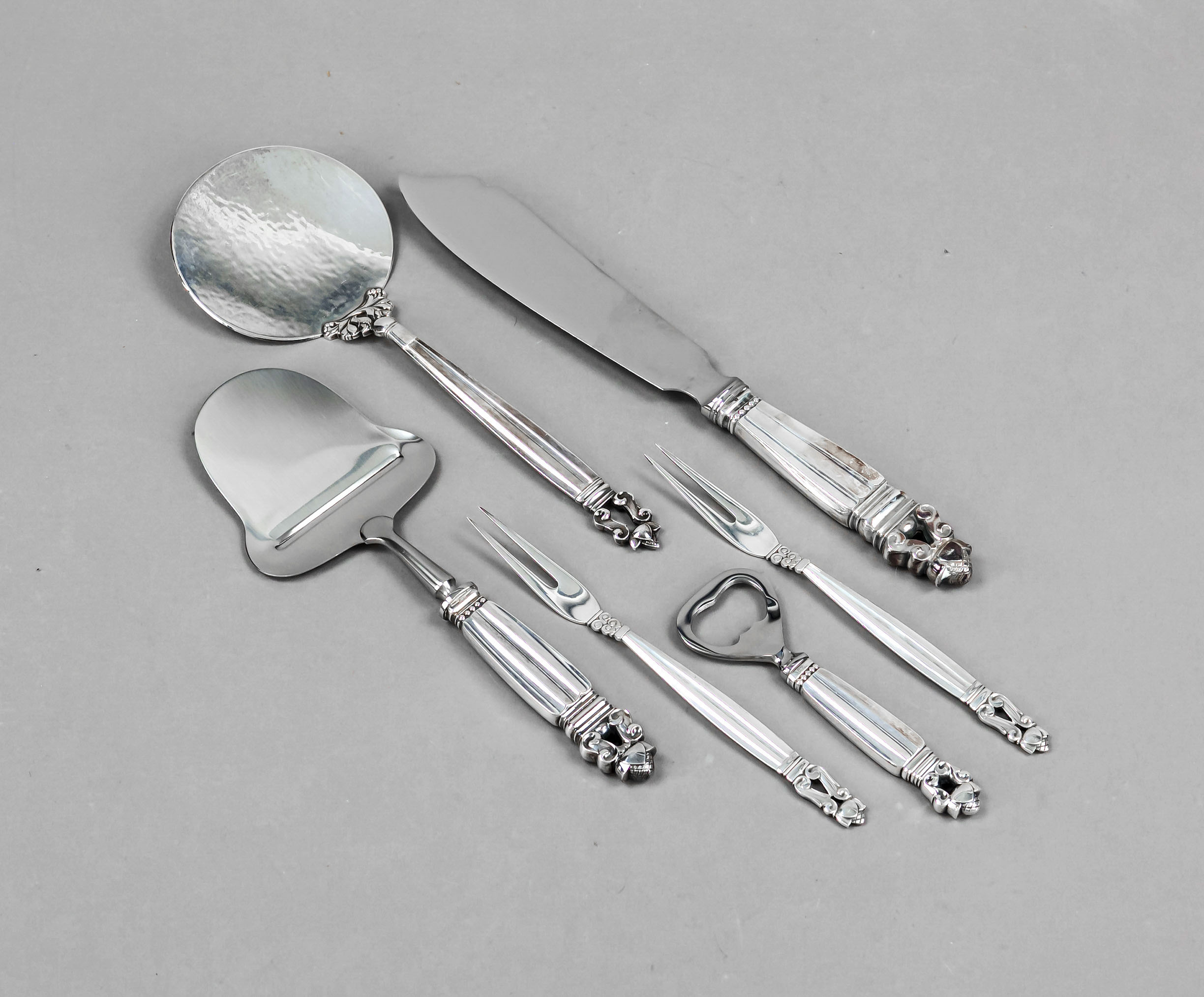 Six serving pieces, Denmark, post-1945 mark, Georg Jensen, Copenhagen, sterling silver 925/000,