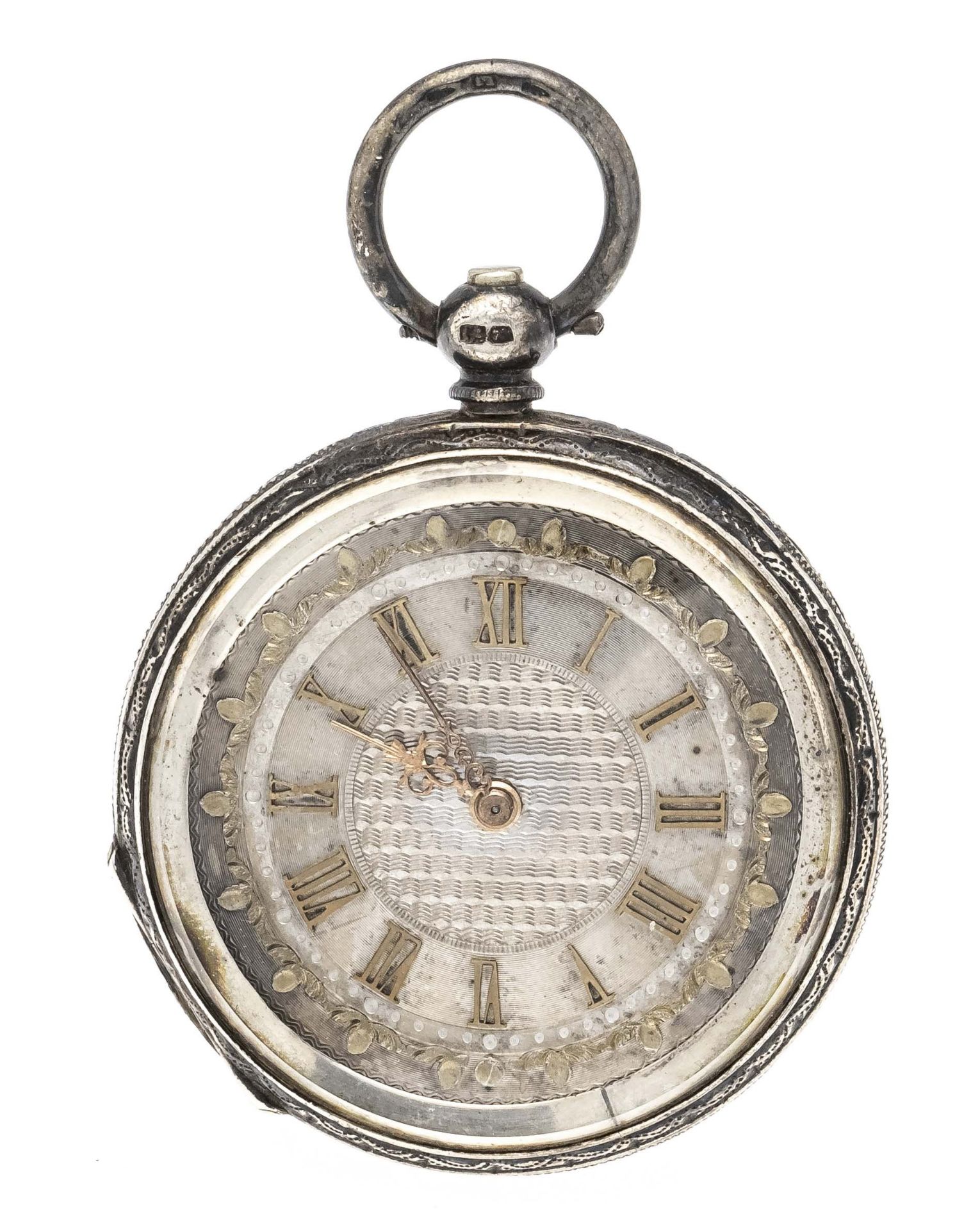 Ladies' pocket watch silver 935/000, florally engraved case, engine-turned and engraved silver