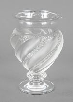 Vase, France, 2nd half 20th century, Lalique, round disc base, body with widening, twisted wall,