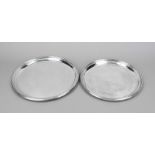 Two round trays, Italy, 2nd half 20th century, master's mark Rino Greggio, Padua, silver 800/000,