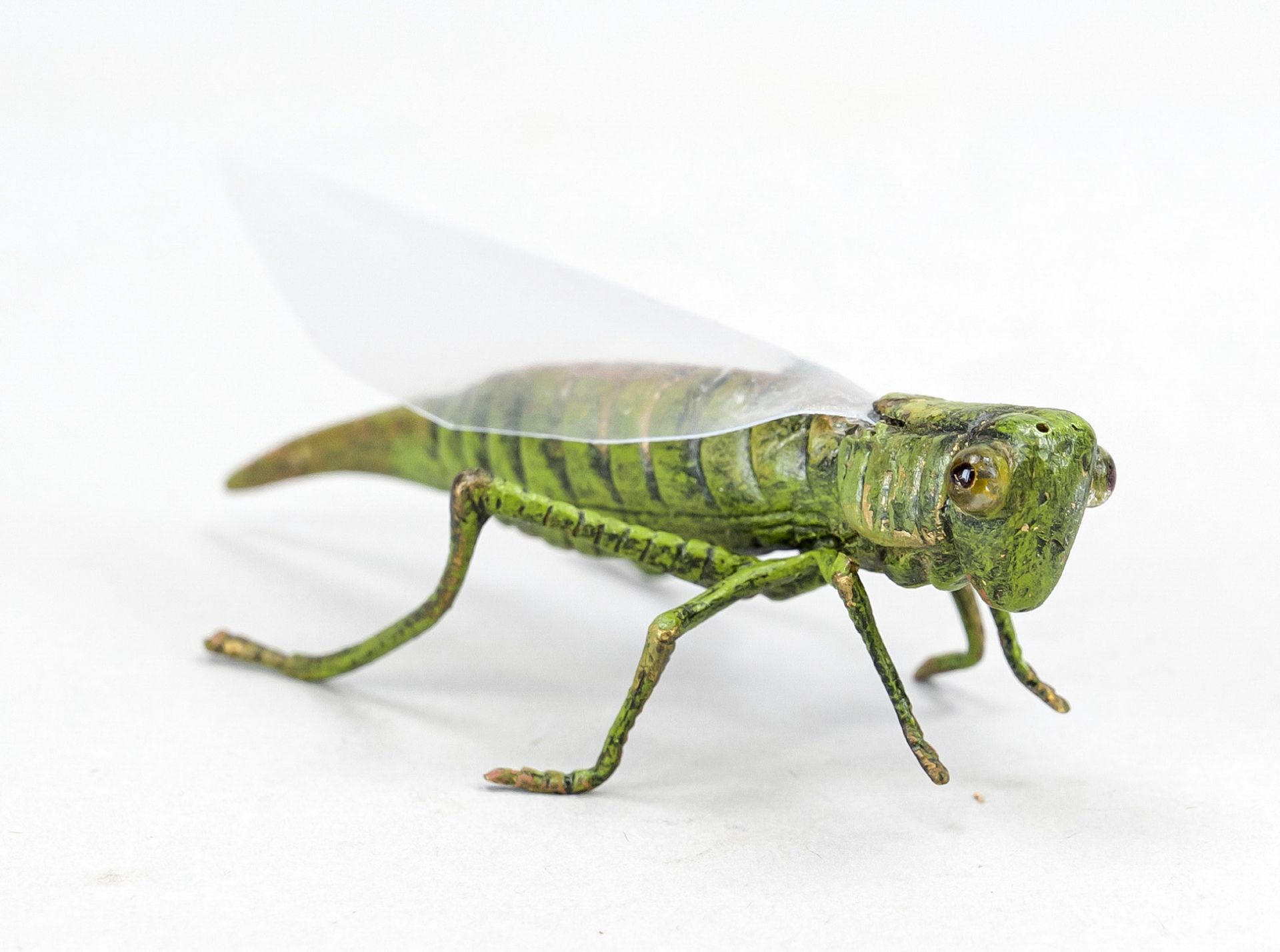 Small bronze in the style of Viennese bronzes, 20th century, grasshopper, polychrome cold-painted